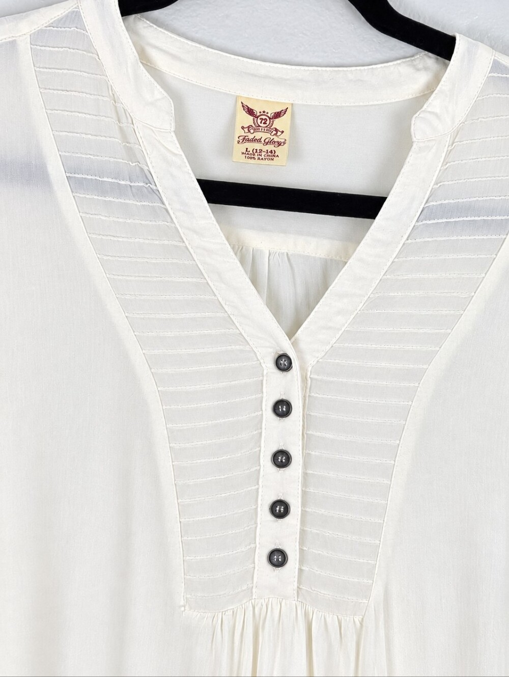 Faded Glory White Pleated Pintuck Button-tab Cuffed Long Sleeve Blouse Large - Picture 3 of 8